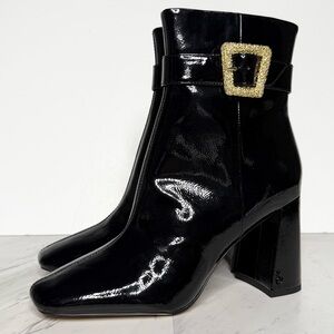 Sam Edelman Corinne Black Patent Heeled Bootie 8 1/2 M